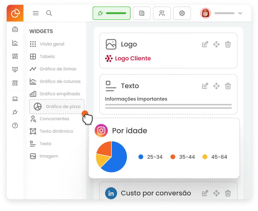 Tela de Widgets da mLabs Analytics.