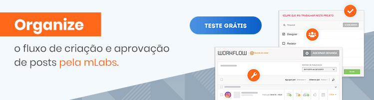 Banner Workflow Redes Sociais imagem de um banner convidando a pessoa para clicar e testar gratuitamente a mLabs.