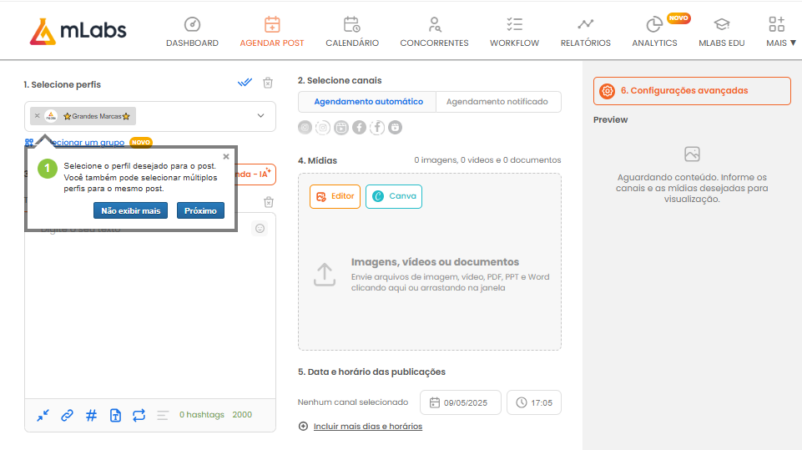 Ferramenta de agendamento de posts da mLabs.