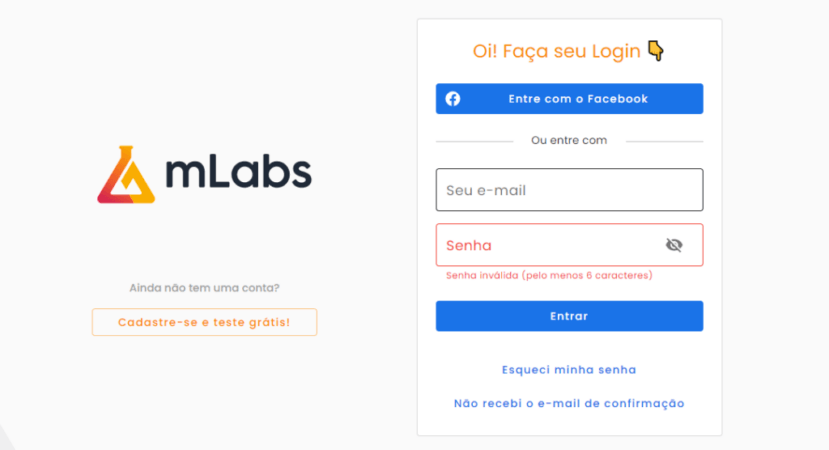 Tela de cadastro da mLabs.