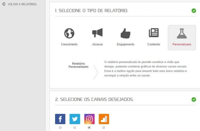Tela de criação de relatórios da mLabs.