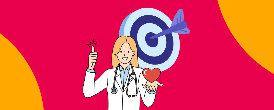 marketing-medico: ícone de target e ícone de médica