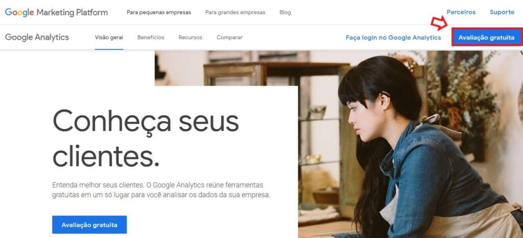 criar conta no google analytics: imagem da tela de entrada do google analytics