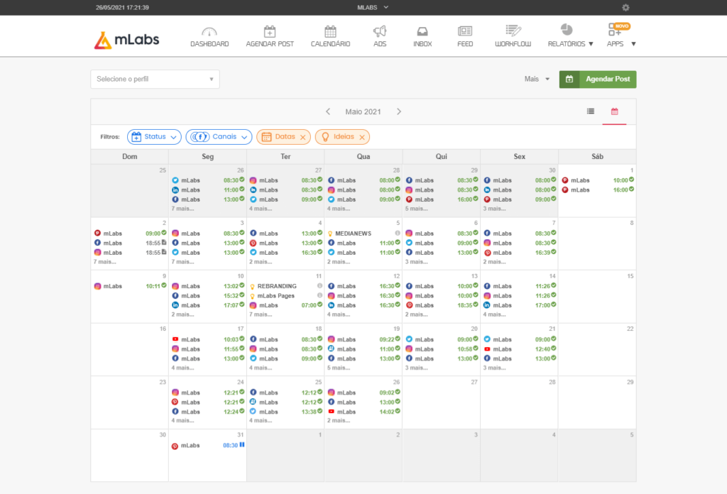 imagem da tela de calendário da mLabs