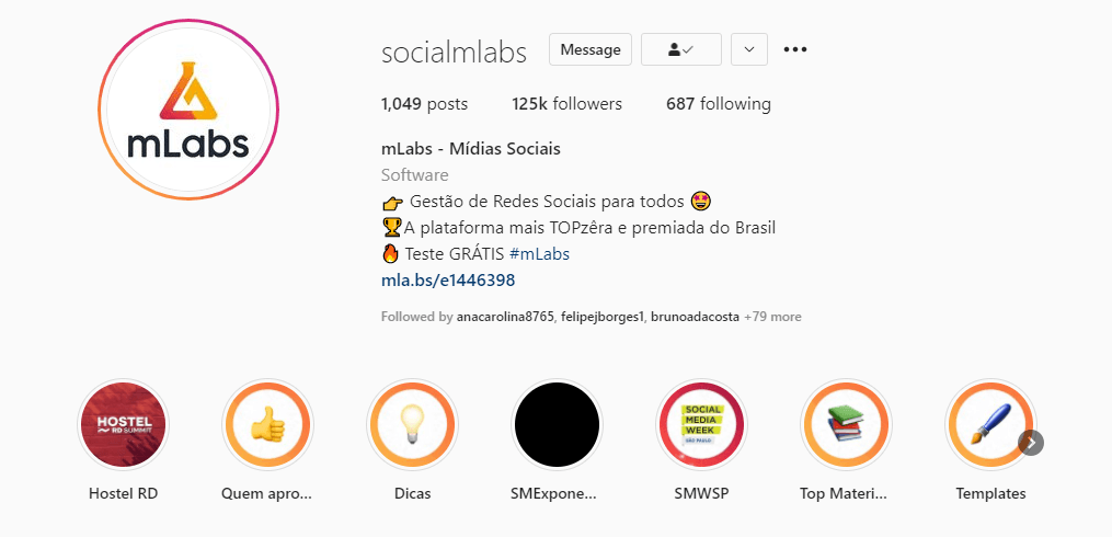 ganhar seguidores no instagram: imagem do perfil da mlabs do instagram