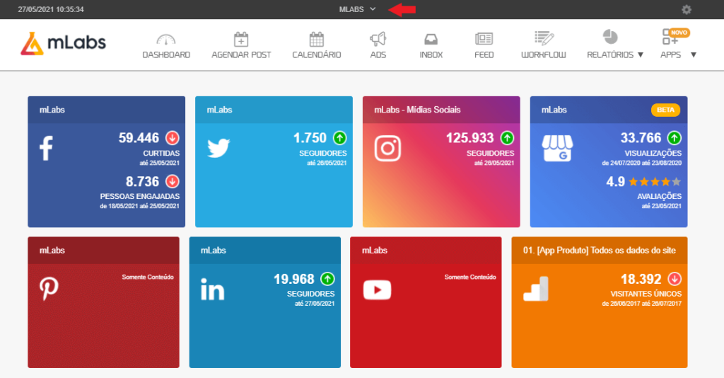 redes sociais: imagem do sistema mlabs