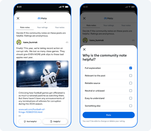 Community notes no Facebook.