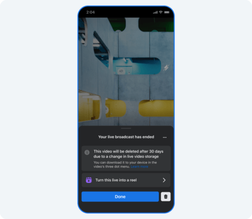 Nova política de armazenamento de transmissões ao vivo do Facebook.