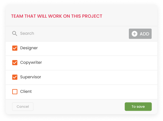 Image shows the modal choice of the team that will work on this project, within the mLabs Workflow.