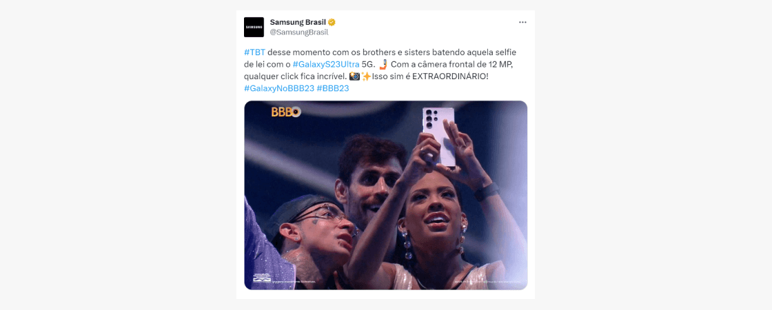 o-que-significa-tbt-nas-redes-sociais-4: samsung usando #tbt para promover a presença do Galaxys23 no BBB23