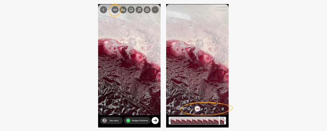 boomerang-do-instagram-9: print story instagram indicando ícone de boomerang e modos do boomerang