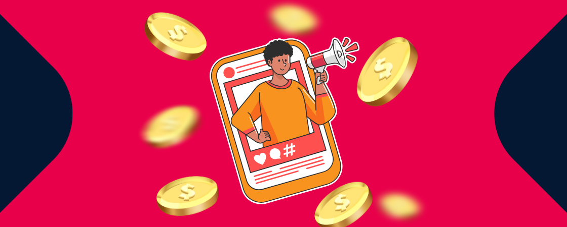creator-economy: ícone de influencer em post no instagram com moedas ao redor
