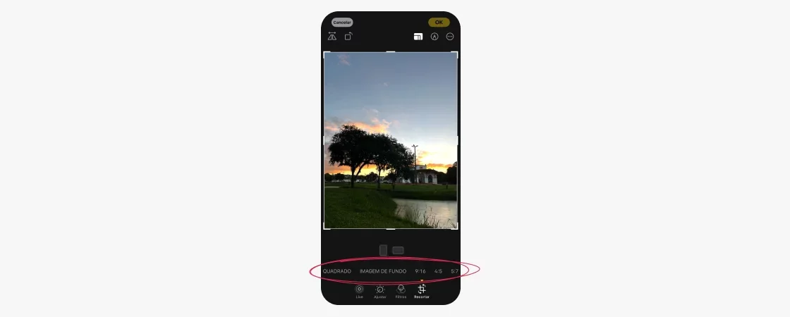 redimensionar-foto-para-instagram-3: print da tela mostrando opção de proporção