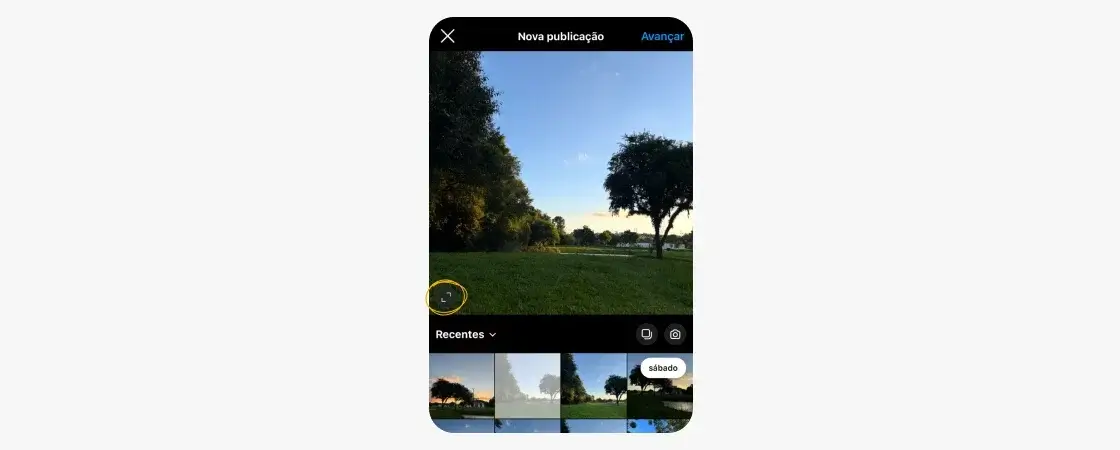 redimensionar-foto-para-instagram-5: nova publicação no instagram com destaque para opção de preencher a tela toda