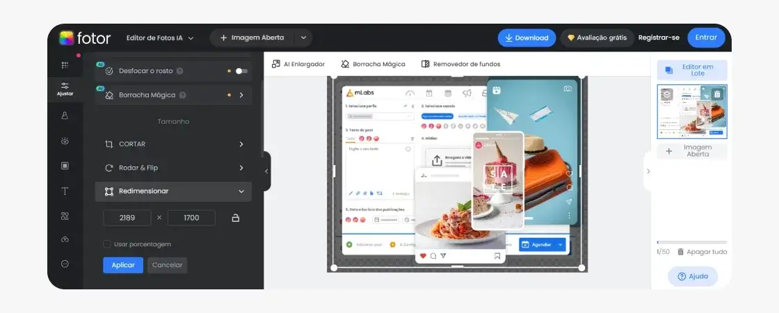 redimensionar-foto-para-instagram-8: print da ferramenta Fotor para desktop