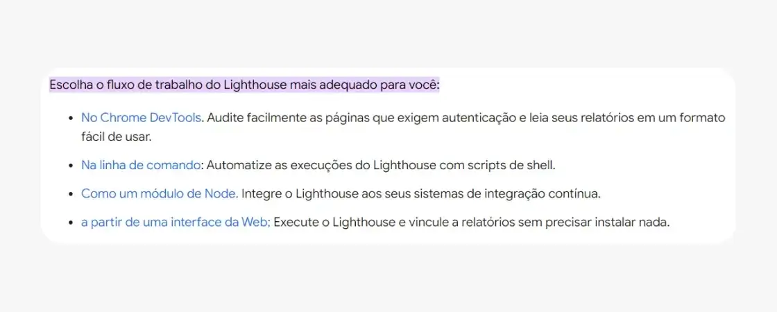 site-responsivo-2: tipos de fluxo de trabalho lighthouse