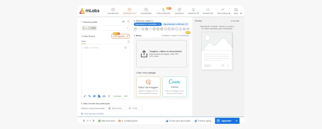 Melhor-Ferramenta-de-agendamento-de-post-1: tela agendamento mLabs