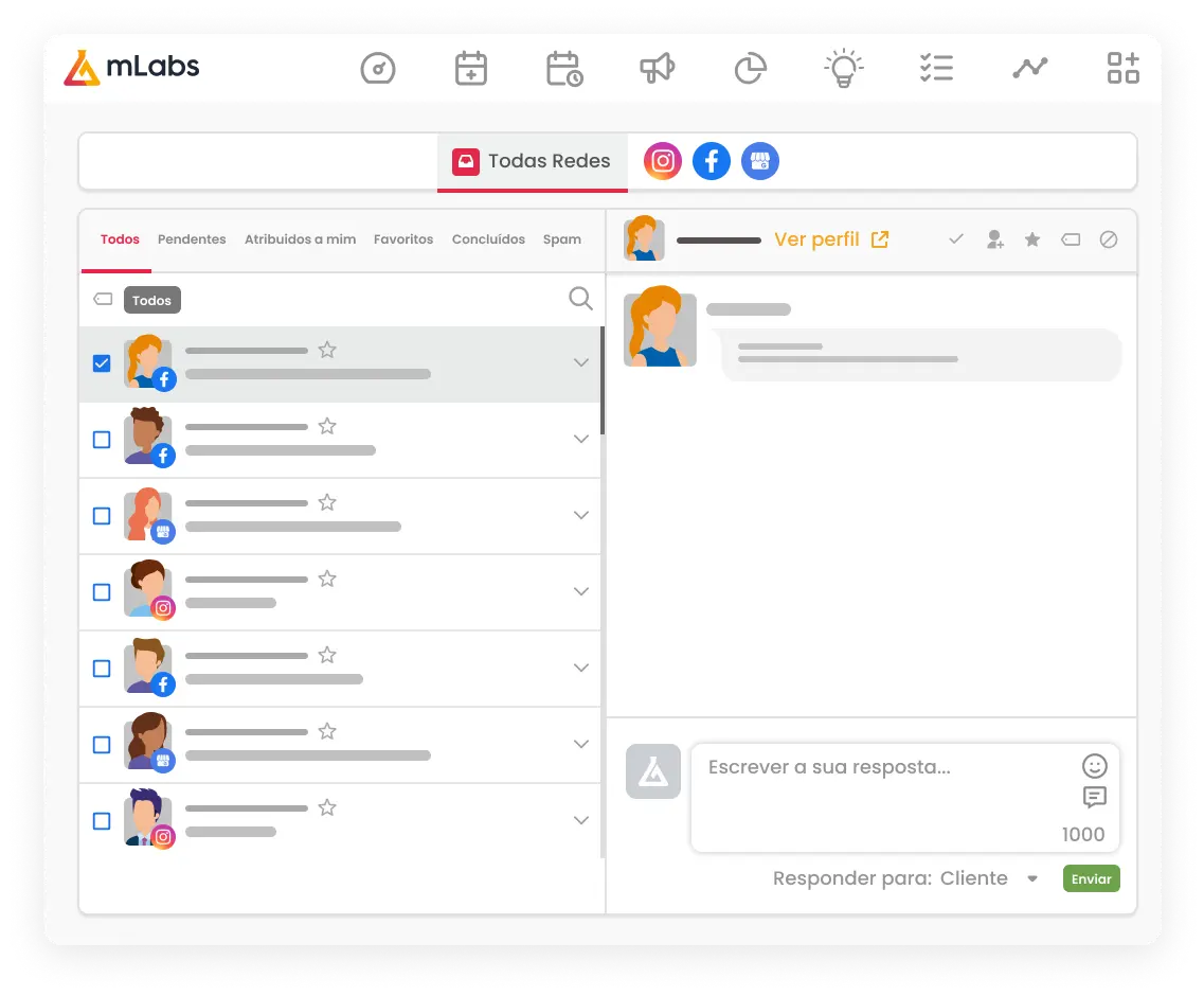 Imagem mostrar a tela de inbox da mlabs com destaque para a caixa de conversa aberta.