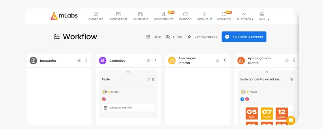 mlabs-gerenciador-de-redes-sociais-3: tela workflow mLabs