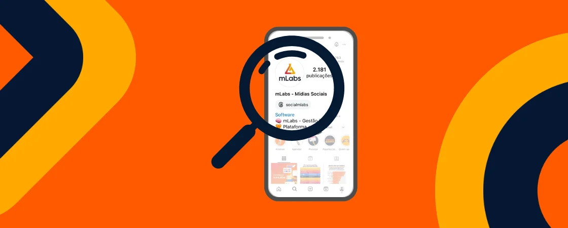 análise-de-perfil-do-instagram: tela instagram mLabs e lupa