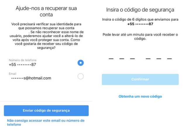 Ajuda na recuperação de conta do Instagram.