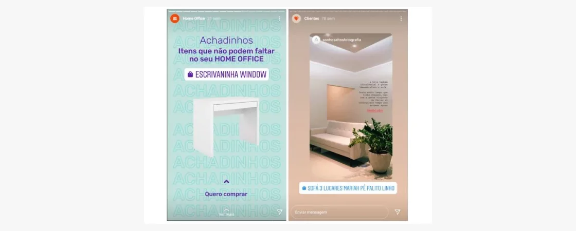 Instagram-Stories-19: imagem de dois Stories com produtos