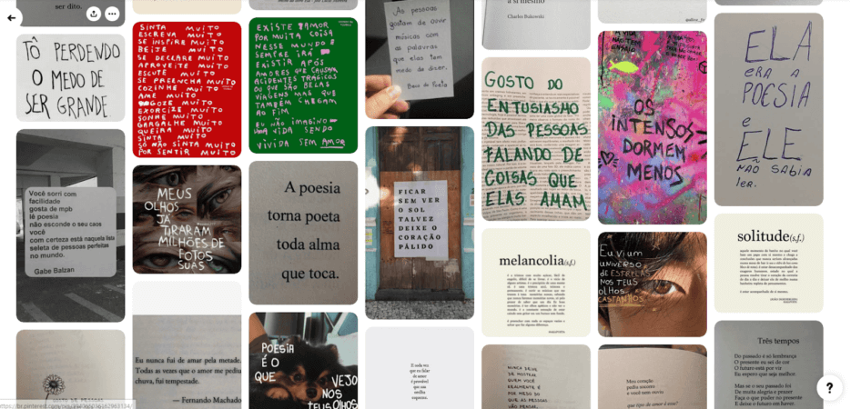 Painel de “poesias curtas” no Pinterest