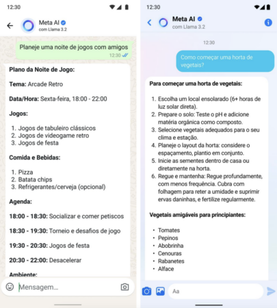 Exemplo de funcionalidades da Meta AI no WhatsApp (fonte: Meta AI)