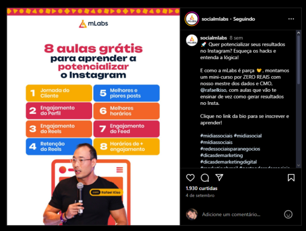 Post educativo no perfil @socialmlabs no Instagram