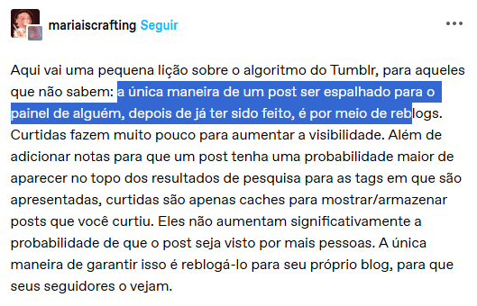 Usuário ativo do Tumblr explica o funcionamento do algoritmo.