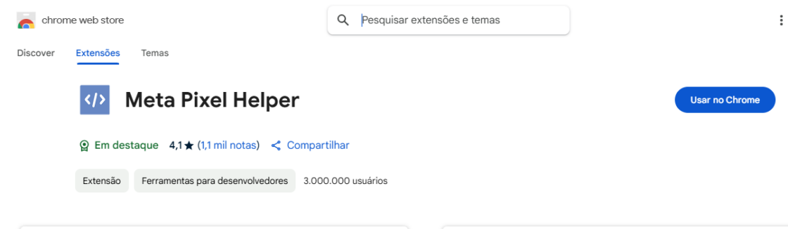 Página da extensão Meta Pixel Helper na Chrome Web Store.