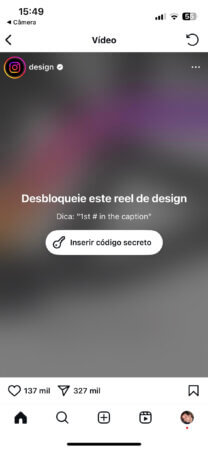 Post bloqueado por código secreto no Instagram.