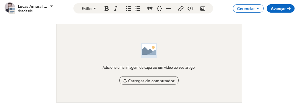 Opção para adicionar vídeos em capa de artigos e newsletters do LinkedIn.