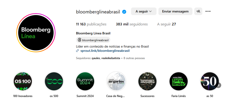 Capas para destaque no Instagram da Bloomberg Línea.