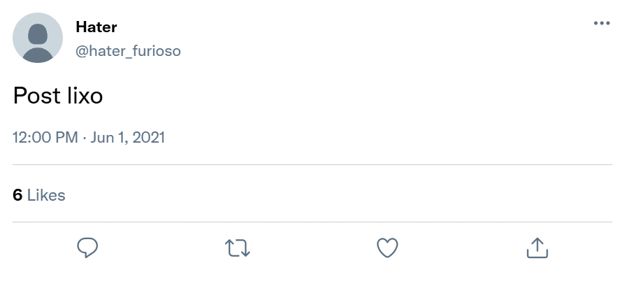 Haters 1 Simulação de tweet de hater.