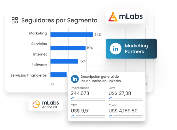Informes-LinkedIn-mLabs La imagen muestra los informes de mLabs para LinkedIn y LinkedIn Ads.