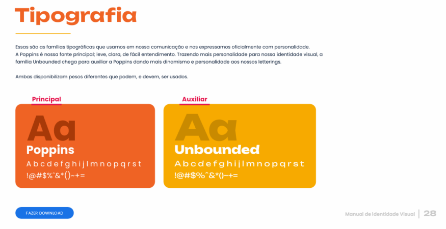 Tipografia detalhada no brandbok da mLabs.