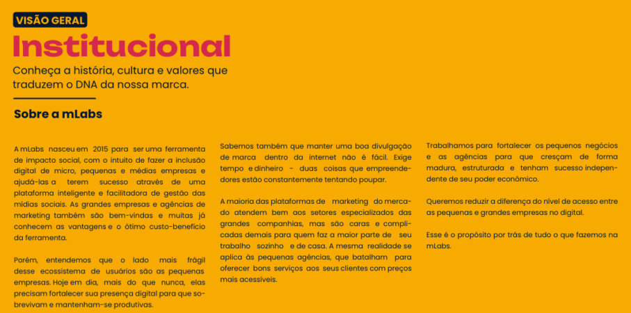 Parte do brandbook da mLabs: sobre a marca.