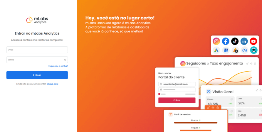 Interface da plataforma mLabs Analytics.