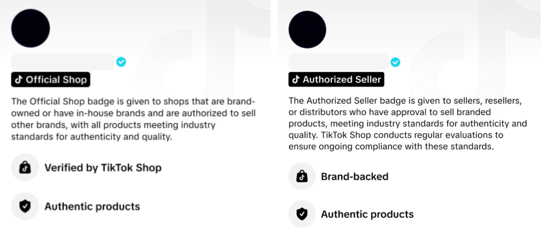 Novos selos do TikTok Novos selos do TikTok Shop.