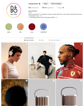 Quiet Luxury 1 Perfil da empresa de áudio e televisores Bang & Olufsen no Instagram.