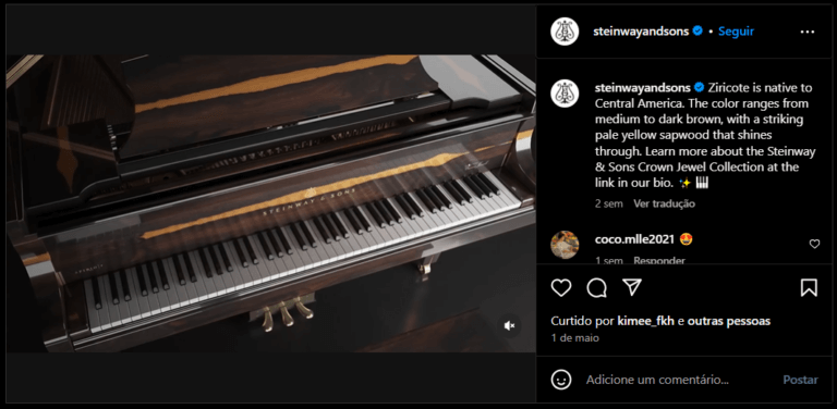 Quiet Luxury 3 Publicação da marca Steinway & Sons no Instagram.
