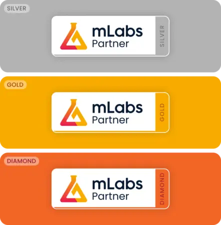 Imagem mostra os três selos do programa de agências parceiras da mLabs