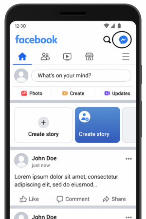 Ícone do Facebook Messenger dentro do app do Facebook.