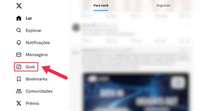 Grok 1 Grok no menu do X.