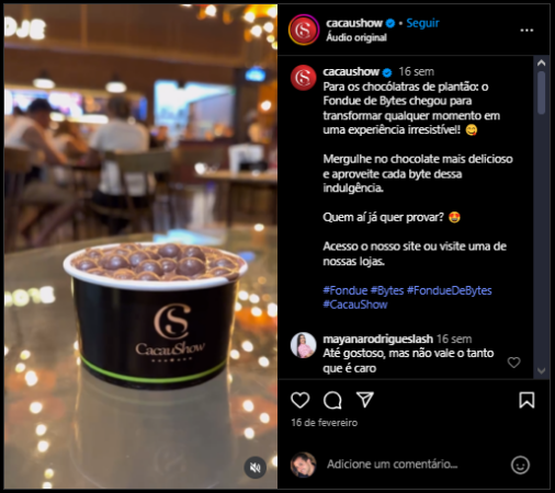 Melhor post da Cacau Show no Instagram no primeiro semestre de 2025.
