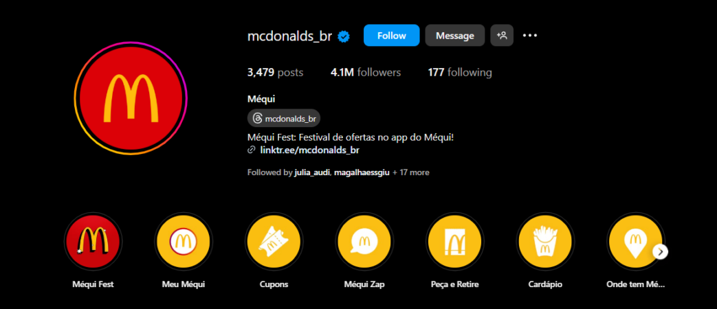 Perfil no Instagram do McDonald's Brasil.