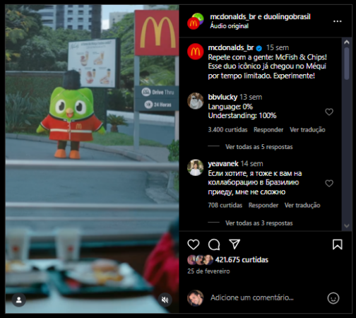 Melhor post do McDonald's Brasil no Instagram no primeiro semestre de 2025.