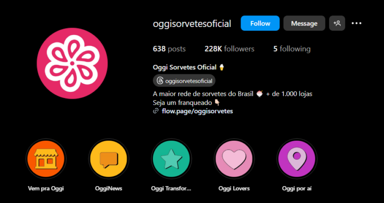 Perfil no Instagram da Oggi Sorvetes.