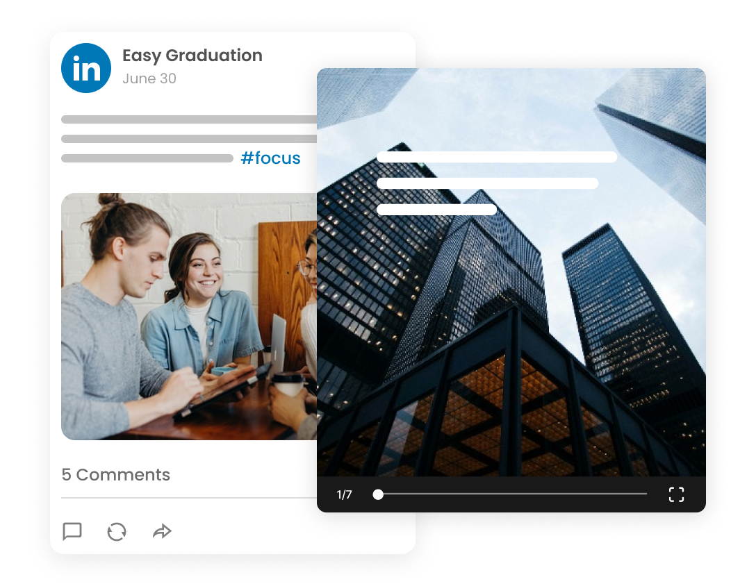 mLabs-LinkedIn-Manager The image shows two posts published by mLabs on LinkedIn, in different formats.